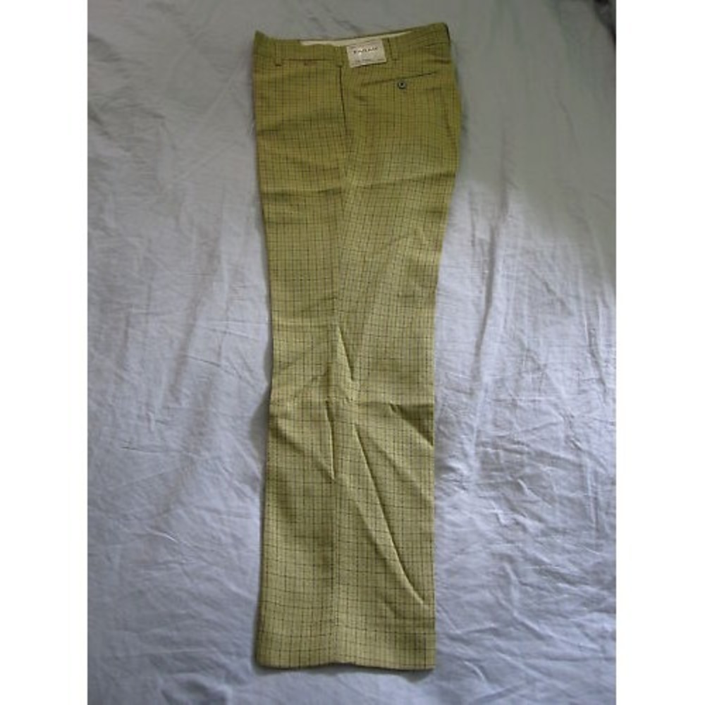 Mens 70's Vintage Farah Premium‎ Twist Tatersall Checker Pants 29x28 Thin Skinny
